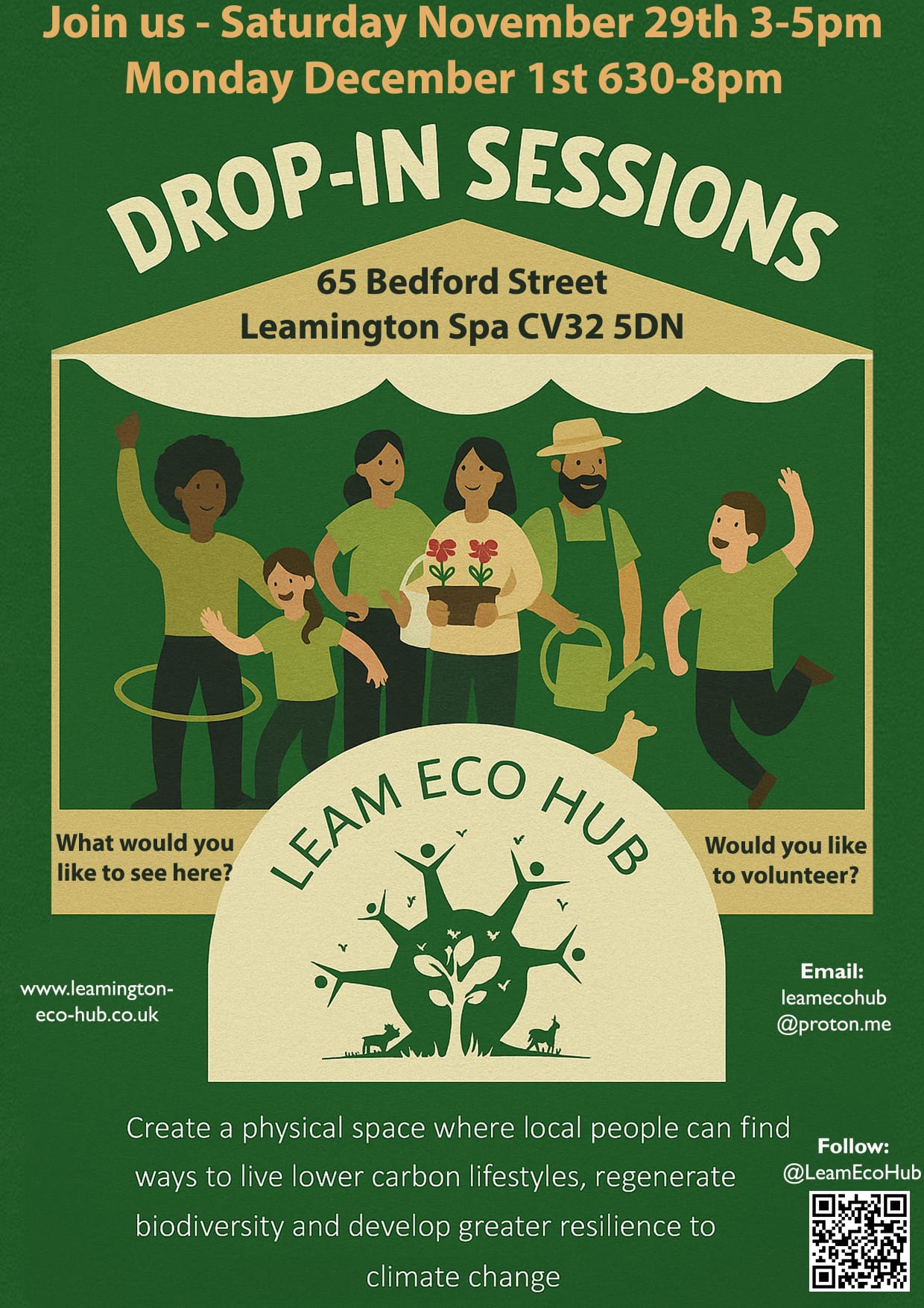 Leam Eco Hub Drop-in Sessions Poster